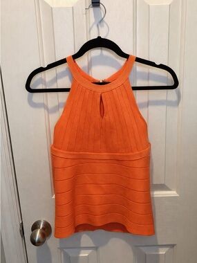 bebe Orange Ribbed Halter Tank Top